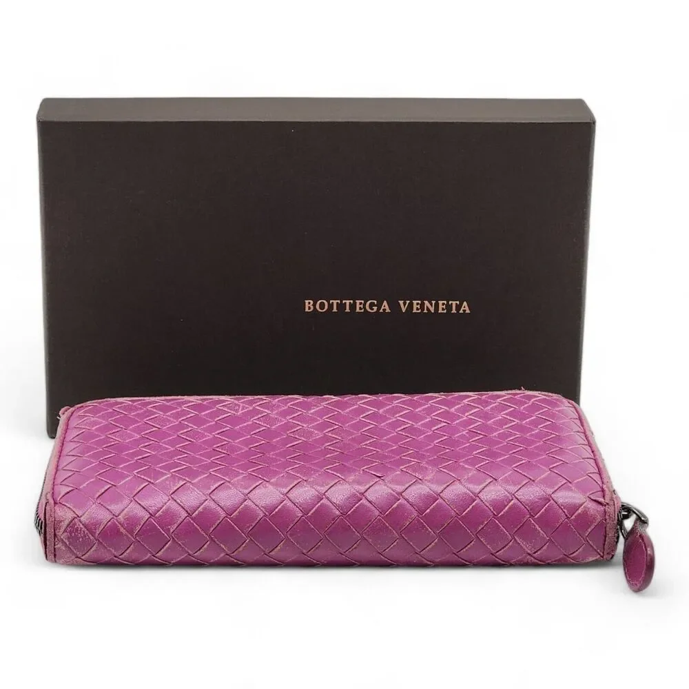 Bottega Veneta Intrecciato Leather Zip Around Wallet in Orchid